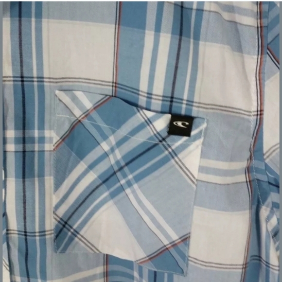 O'Neill M Blue Plaid Short Slv Button-Down Shirt - Picture 3 of 7